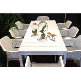 Комплект меблів для тераси NARDI SET TAVOLO RIO 140-210 WITH NET Bianco на 8 місць