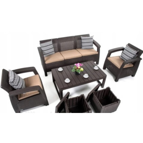 Комплект садових меблів Keter Corfu Set Lyon Max з пуфами Коричневий2