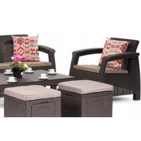 Комплект садових меблів Keter Corfu Set Lyon Max з пуфами Коричневий3