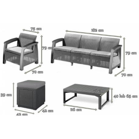 Комплект садових меблів Keter Corfu Set Lyon Max з пуфами Коричневий5