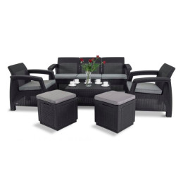 Комплект садових меблів Keter Corfu Max Grafit Grey + пуфи графіт