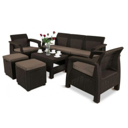Комплект садових меблів Keter Corfu Set Max Brown + пуфи коричневий