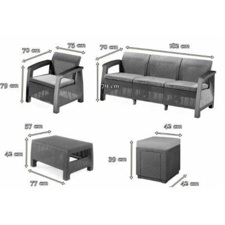 Комплект садових меблів Keter Corfu Set Max Brown + пуфи коричневий2