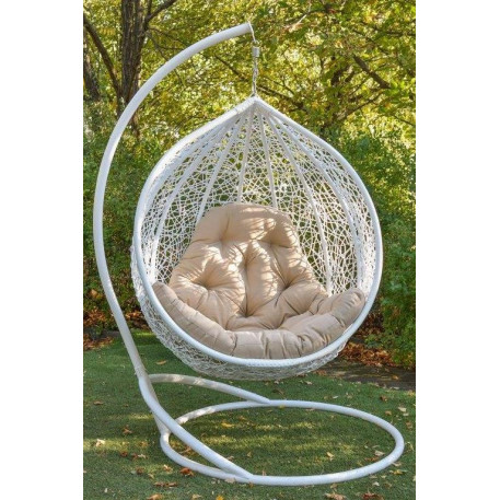 Підвісне крісло кокон Гарді Біг Біле бежева подушка1