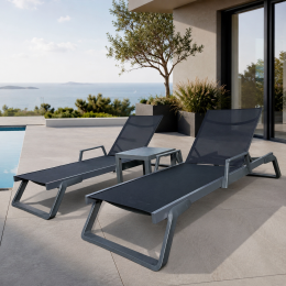 Комплект із 2 шезлонгів Siesta Tropic +  Стіл Siesta Ocean Side Table - Dark Grey Black